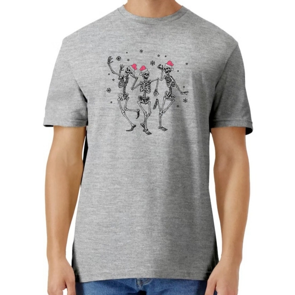 Gray Christmas Skeleton Graphic T-Shirt